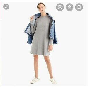 J. CREW Long Sleeve Swing Dress Mock Neck Pockets Modal H5734 Gray Tshirt Small